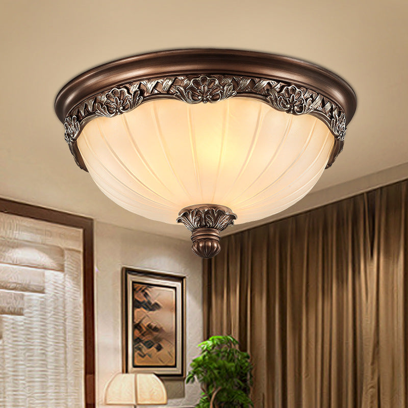 Classic Black Flush Ceiling Light with Frosted Glass Shade - 3 Lights, 14"/18" Wide