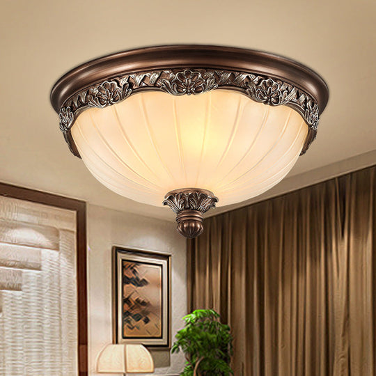 Classic Black Flush Ceiling Light with Frosted Glass Shade - 3 Lights, 14"/18" Wide
