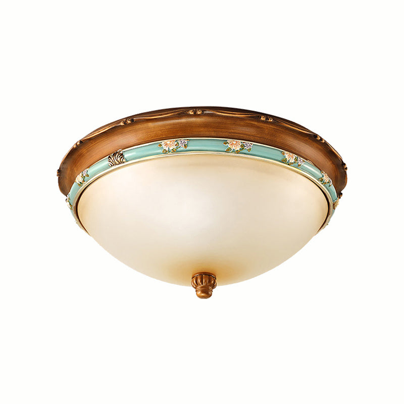 Traditional Brown Bowl Shaped Bedroom Ceiling Light Fixture - 3 Lights, Frosted Glass, 12.5"/16"/18.5" Wide