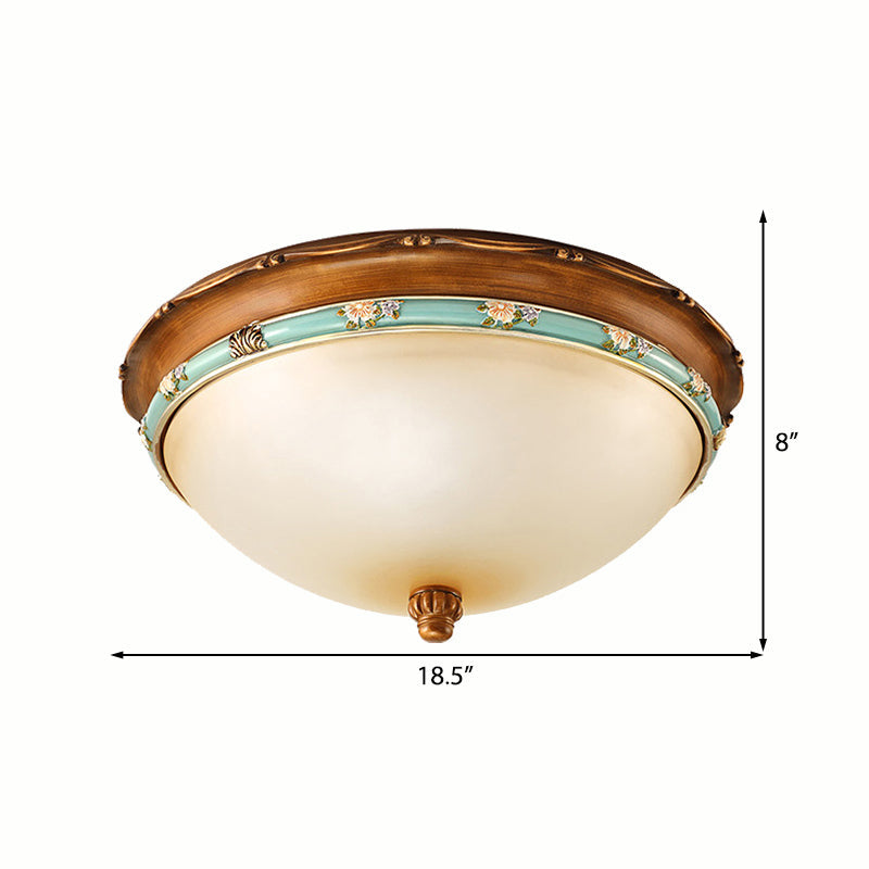 Traditional Brown Bowl Shaped Bedroom Ceiling Light Fixture - 3 Lights, Frosted Glass, 12.5"/16"/18.5" Wide