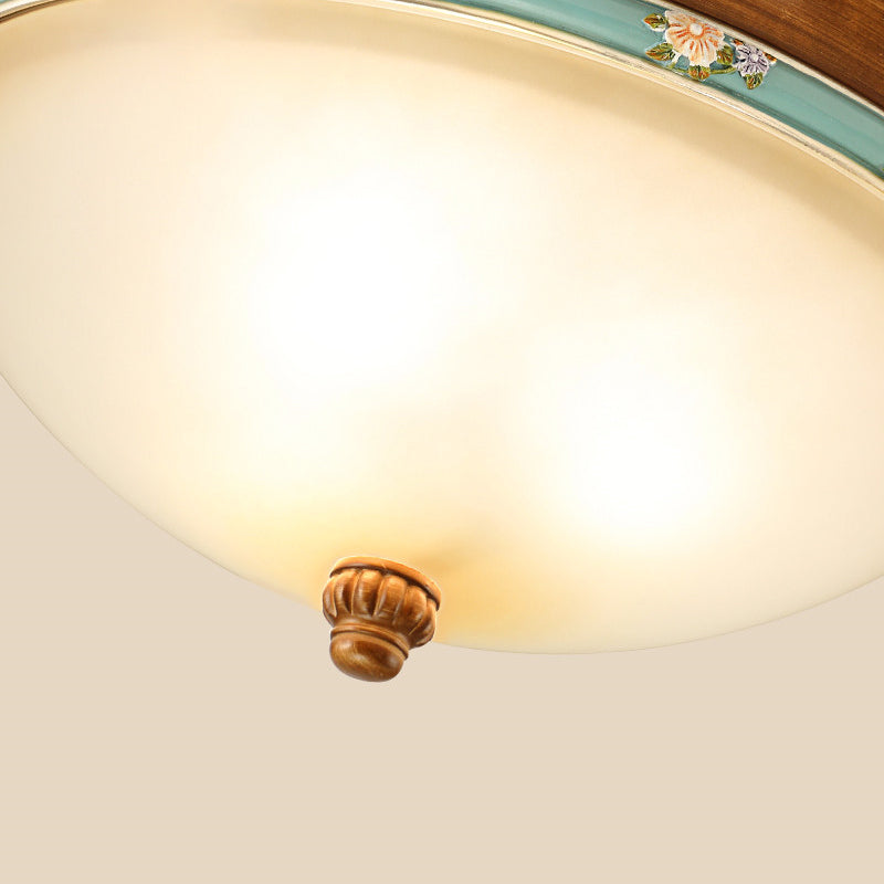 Traditional Brown Bowl Shaped Bedroom Ceiling Light Fixture - 3 Lights, Frosted Glass, 12.5"/16"/18.5" Wide