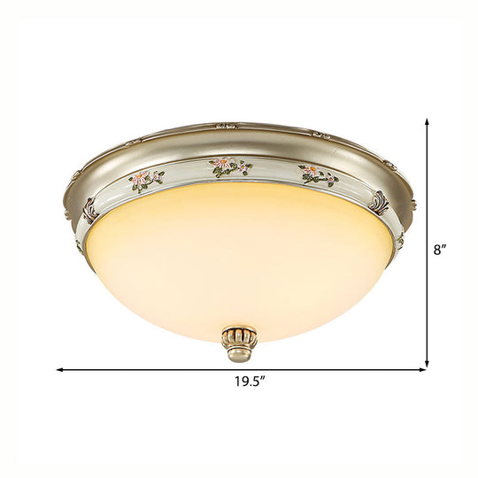 Frosted Glass Flush Ceiling Light With Traditional Brass Finish - 3 Lights Sizes For Living Rooms