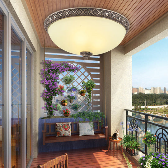 Frosted Glass Flush Mount Lamp With 5 Classic Lights - Brown Ceiling Lighting For Living Room