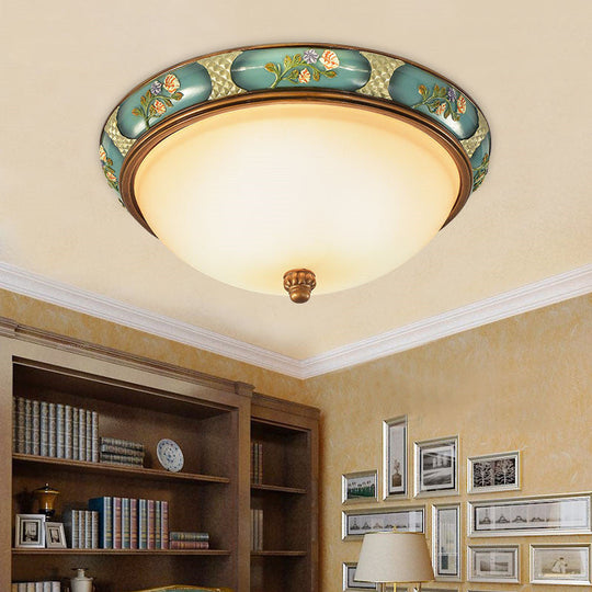 Traditional Frosted Glass Ceiling Light in Bronze - 3 Lights Flushmount, Wide (15"/19") for Corridor