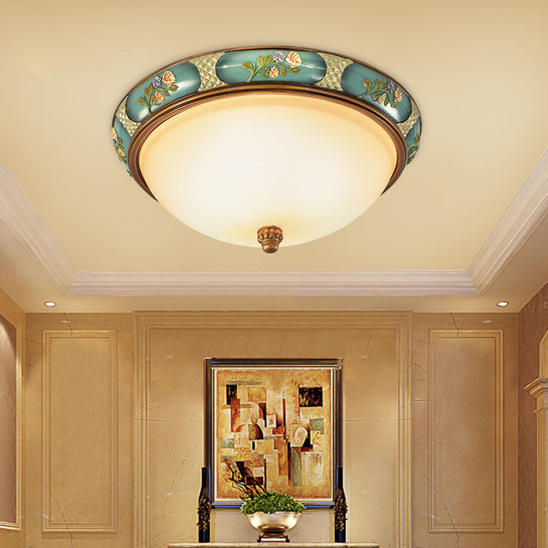 Traditional Frosted Glass Ceiling Light in Bronze - 3 Lights Flushmount, Wide (15"/19") for Corridor
