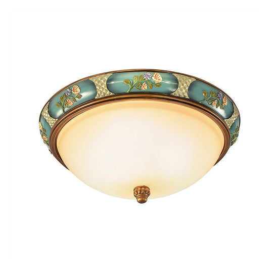 Traditional Frosted Glass Ceiling Light in Bronze - 3 Lights Flushmount, Wide (15"/19") for Corridor
