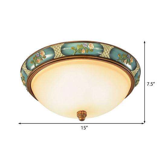 Traditional Frosted Glass Ceiling Light In Bronze - 3 Lights Flushmount Wide (15/19) For Corridor