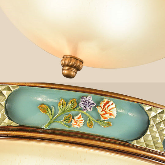 Traditional Frosted Glass Ceiling Light in Bronze - 3 Lights Flushmount, Wide (15"/19") for Corridor