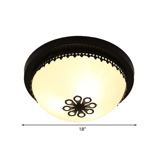 Classic Black Flush Ceiling Light Fixture 4 Lights Frosted Glass Bowl 14/18 Wide - Ideal For
