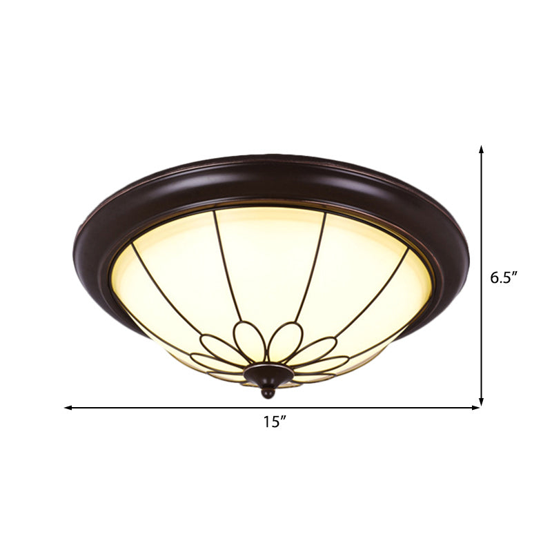LED Corridor Ceiling Flush Light Fixture - Classic Brown Bowl Frosted Glass Shade in Warm/White Light (12.5"/15"/19.5" Wide)
