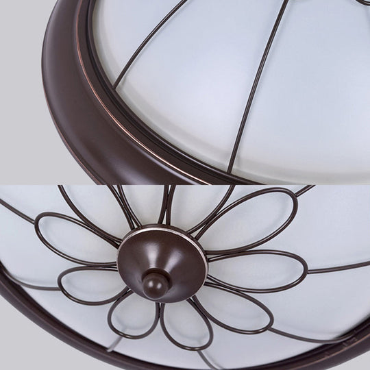 LED Corridor Ceiling Flush Light Fixture - Classic Brown Bowl Frosted Glass Shade in Warm/White Light (12.5"/15"/19.5" Wide)