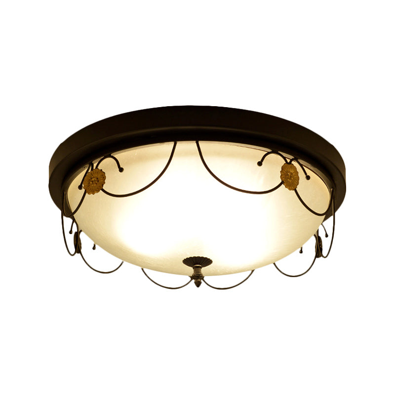 Traditional Frosted Glass Domed Bedroom Flushmount Light with 4 Lights, Black Ceiling Lighting - 14"/18" Wide