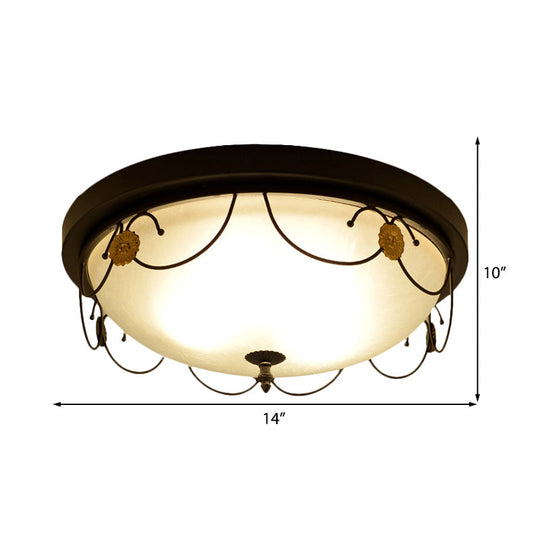 Traditional Frosted Glass Domed Bedroom Flushmount Light with 4 Lights, Black Ceiling Lighting - 14"/18" Wide