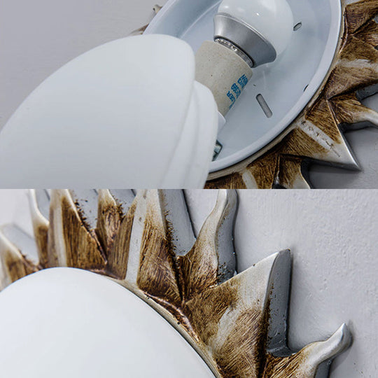 Traditional White Glass Flush Mount Ceiling Light for Dining Room - 1/3 Sunburst Lights, Sizes 9" or 15