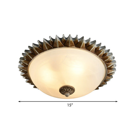 Traditional White Glass Flush Mount Ceiling Light for Dining Room - 1/3 Sunburst Lights, Sizes 9" or 15