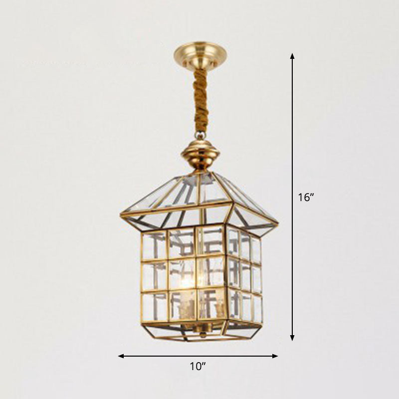 Brass Traditional House Pendant Light - Clear Glass Hanging Lamp For Foyer