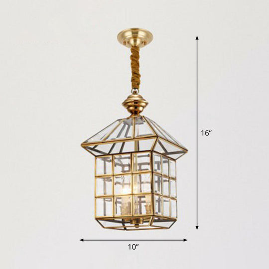Brass Traditional House Pendant Light - Clear Glass Hanging Lamp For Foyer