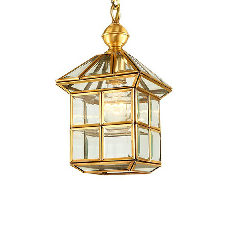 Brass Traditional House Pendant Light - Clear Glass Hanging Lamp For Foyer