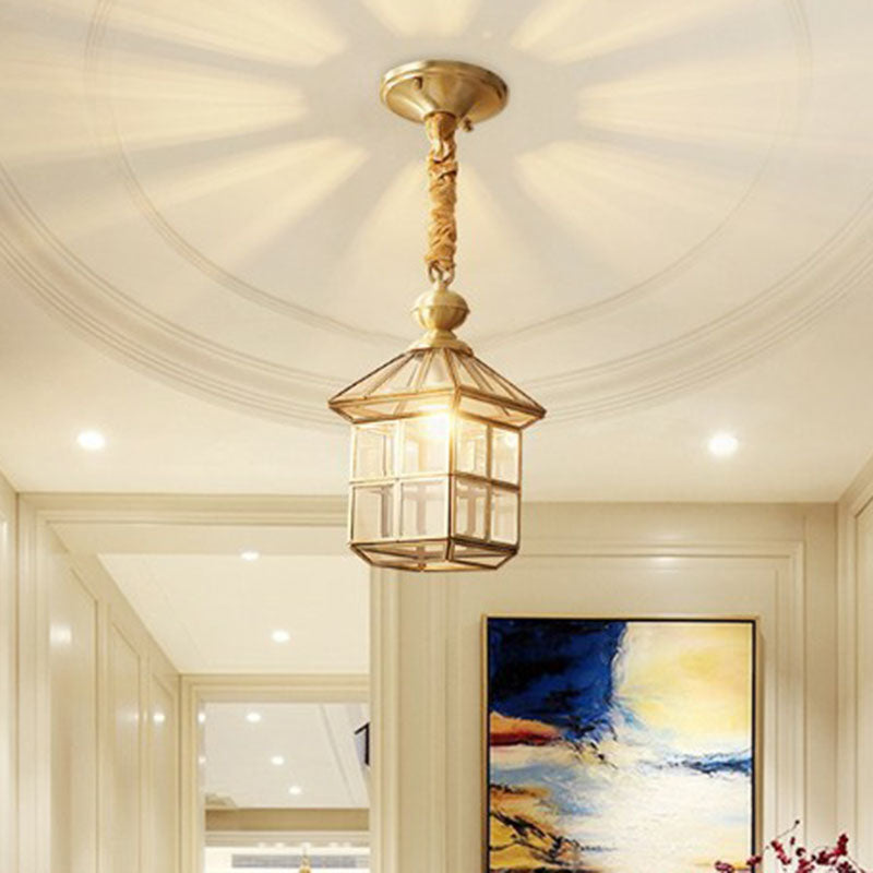 Brass Traditional House Pendant Light - Clear Glass Hanging Lamp For Foyer