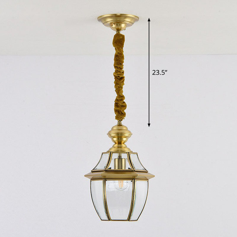 Colonial Style Oval Lantern Pendant Lamp With Clear Glass - Brass Finish Ideal For Corridors And