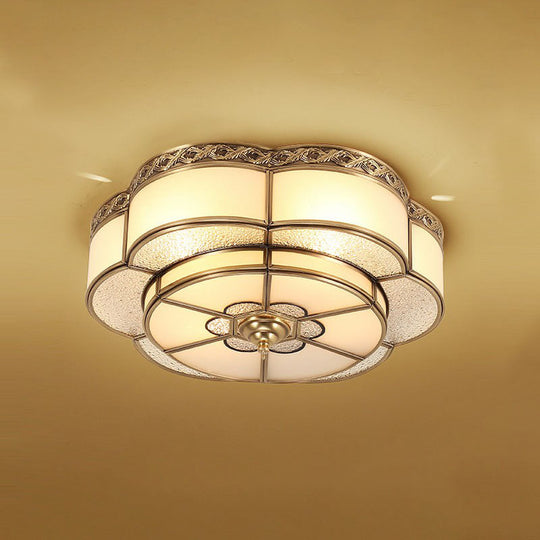 Traditional Brass Finish Ceiling Mount Lamp with Frost Glass - Flower Corridor Flush Light Fixture