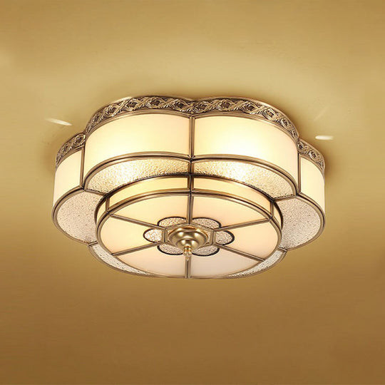 Traditional Brass Finish Ceiling Mount Lamp with Frost Glass - Flower Corridor Flush Light Fixture
