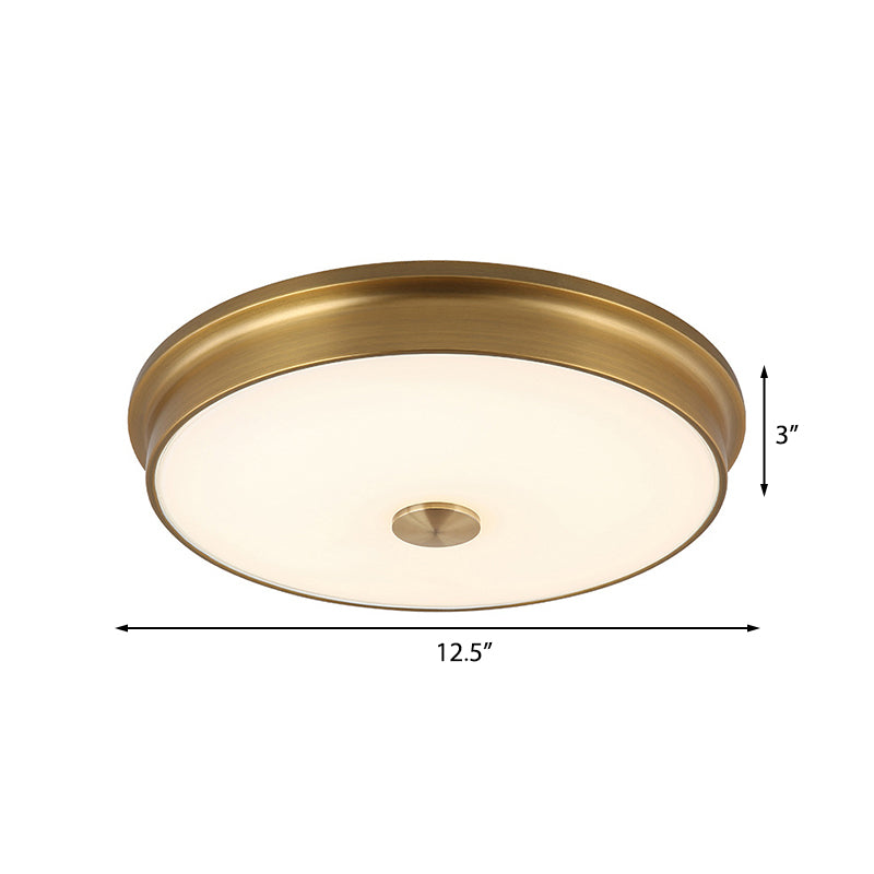 LED Drum Flush Mount Lighting White Glass Ceiling Fixture for Living Room in Warm/White Light, Various Sizes Available