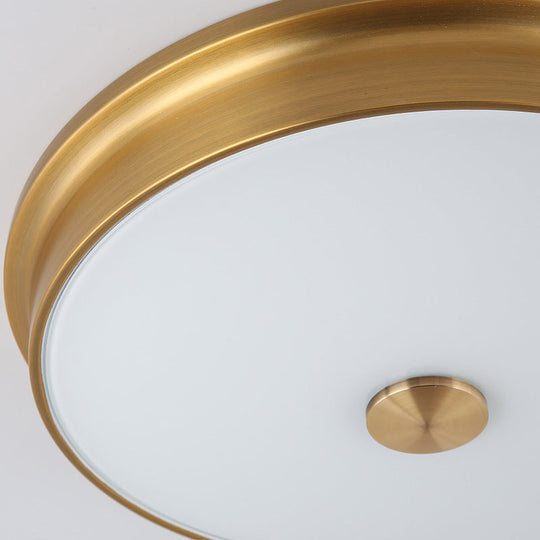 LED Drum Flush Mount Lighting White Glass Ceiling Fixture for Living Room in Warm/White Light, Various Sizes Available