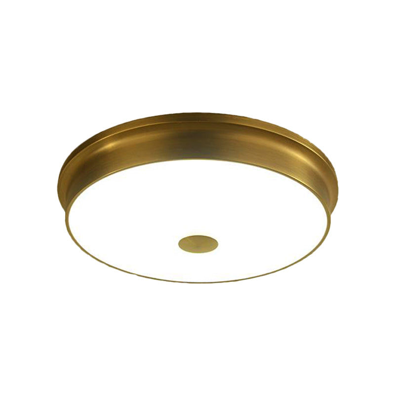 Traditional LED Bedroom Ceiling Light in Black/Gold with Round White Glass Flush Fixture, Multiple Sizes available - 11"/12.5"/16" W