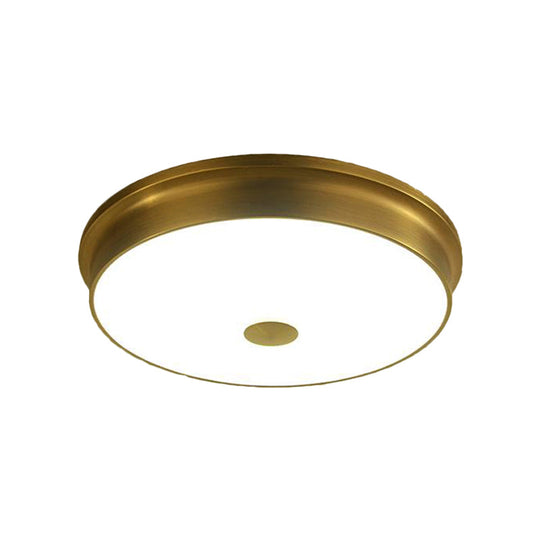 Traditional LED Bedroom Ceiling Light in Black/Gold with Round White Glass Flush Fixture, Multiple Sizes available - 11"/12.5"/16" W