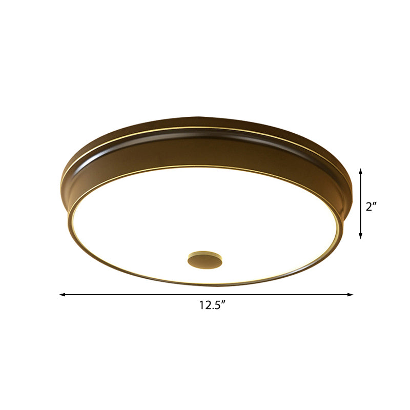 Traditional LED Bedroom Ceiling Light in Black/Gold with Round White Glass Flush Fixture, Multiple Sizes available - 11"/12.5"/16" W