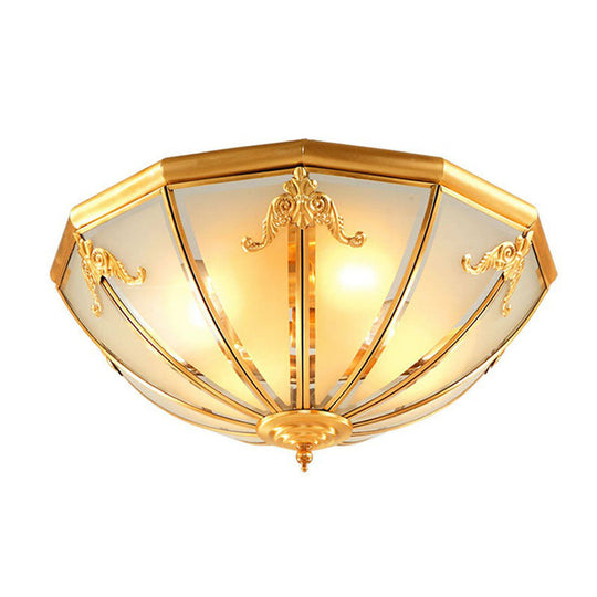 Colonial Style 3-Light Hemispherical Brass Ceiling Light with Frosted White Glass - Flush Mount Lamp