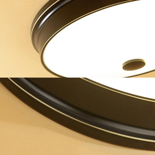 Traditional LED Bedroom Ceiling Light in Black/Gold with Round White Glass Flush Fixture, Multiple Sizes available - 11"/12.5"/16" W