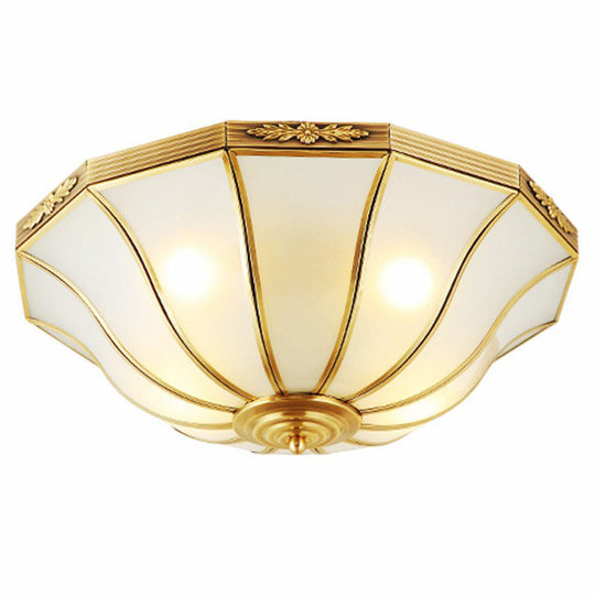 Opaline Glass Bell Shaped Flush Mount Ceiling Light in Brass - Traditional Flush Lamp for Corridors