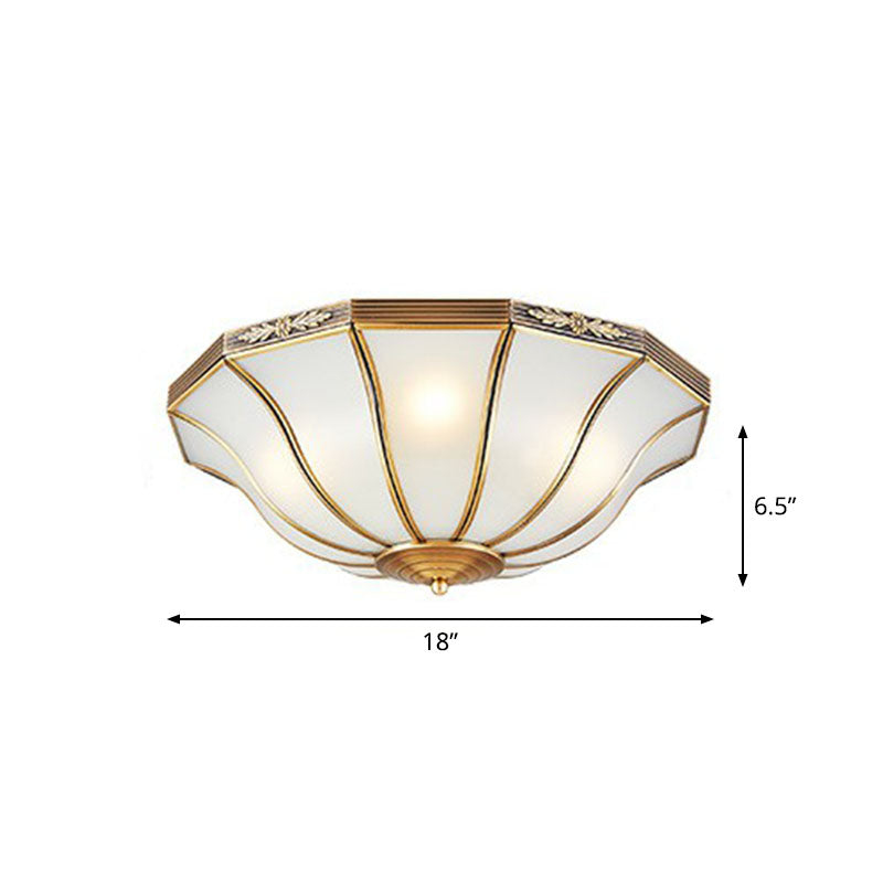 Opaline Glass Bell Shaped Flush Mount Ceiling Light in Brass - Traditional Flush Lamp for Corridors