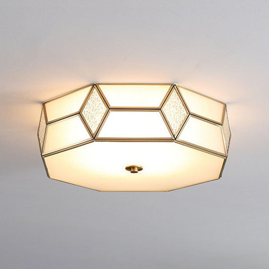 Minimalistic Brass Frost Glass Flush Mount Light for Bedroom: Geometric Ceiling Fixture