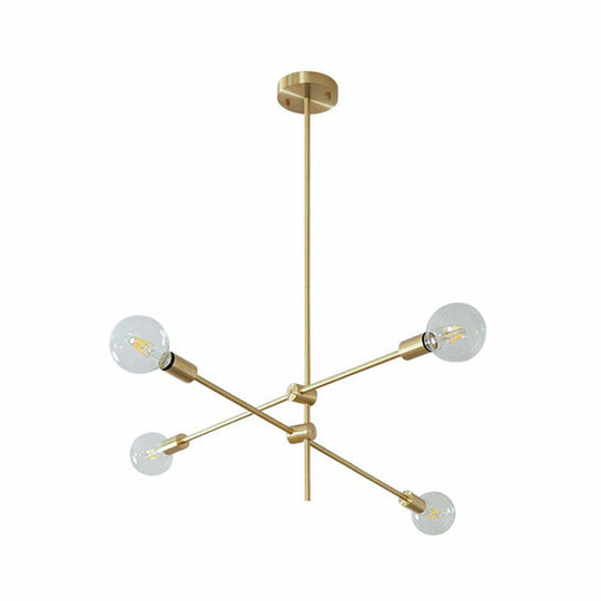 Simplicity Rotating Arm Chandelier: Modern Metallic Ceiling Hang Lamp With Open Bulb Design For