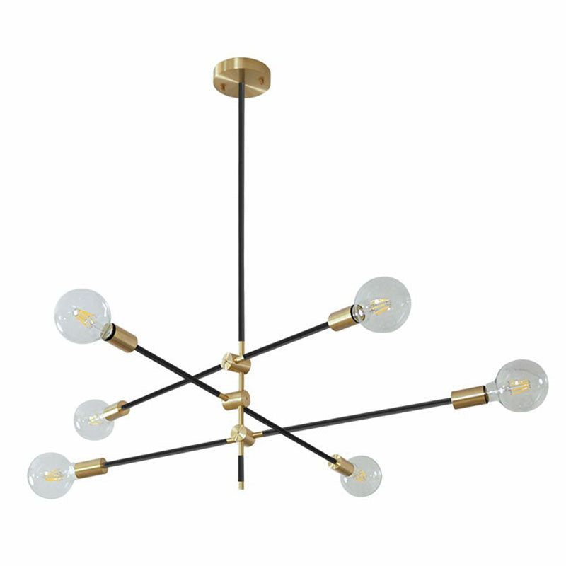 Simplicity Rotating Arm Chandelier: Modern Metallic Ceiling Hang Lamp With Open Bulb Design For