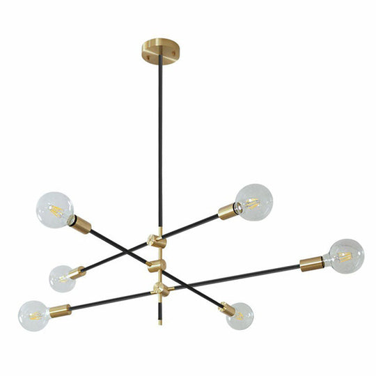 Simplicity Rotating Arm Chandelier: Modern Metallic Ceiling Hang Lamp With Open Bulb Design For