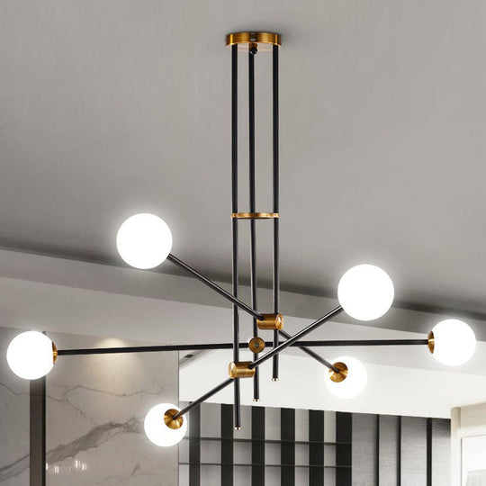 Sleek Black Metal Linear Chandelier with Ball White Glass Shade - Perfect for Living Room Pendant Lighting