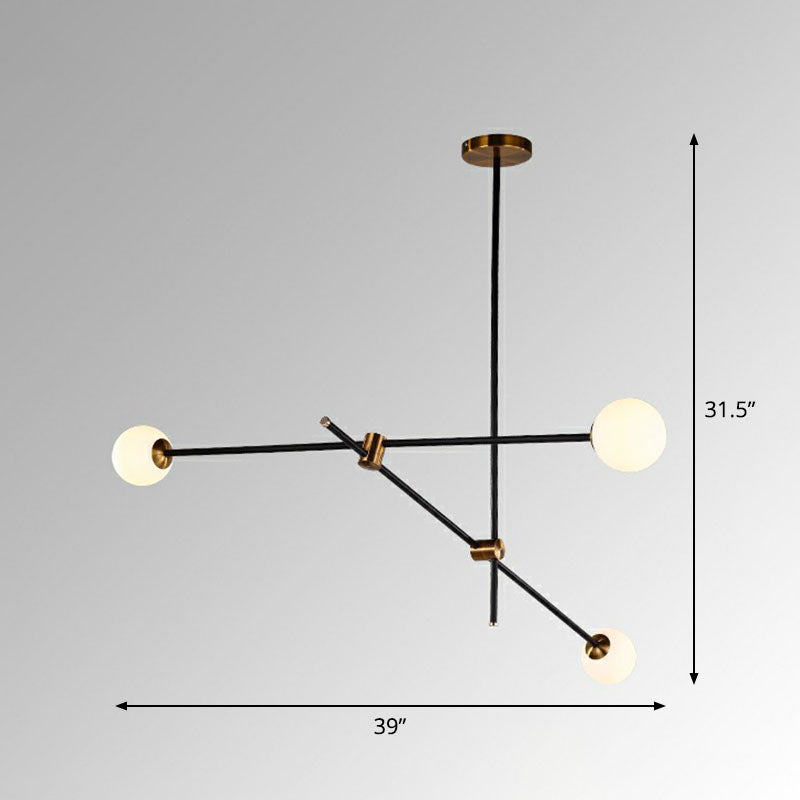 Sleek Black Metal Linear Chandelier with Ball White Glass Shade - Perfect for Living Room Pendant Lighting