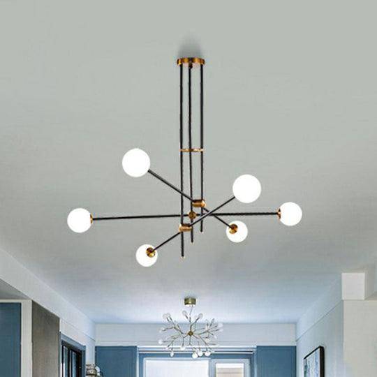 Sleek Black Metal Linear Chandelier with Ball White Glass Shade - Perfect for Living Room Pendant Lighting