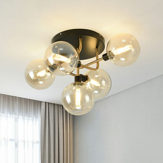 Modern Glass Semi Flush Mount Ceiling Light Fixture - Bubbles, Black Finish - Bedroom Lighting