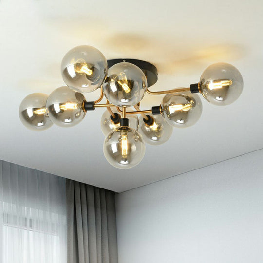 Modern Glass Semi Flush Mount Ceiling Light Fixture - Bubbles, Black Finish - Bedroom Lighting