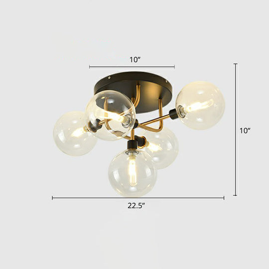 Modern Glass Semi Flush Mount Ceiling Light Fixture - Bubbles, Black Finish - Bedroom Lighting