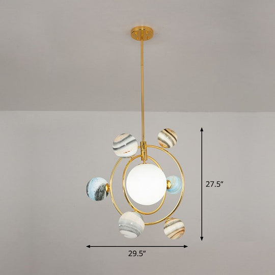 Gold Orbital Planet Pendant Light with Stained Glass Shade - Postmodern & Creative