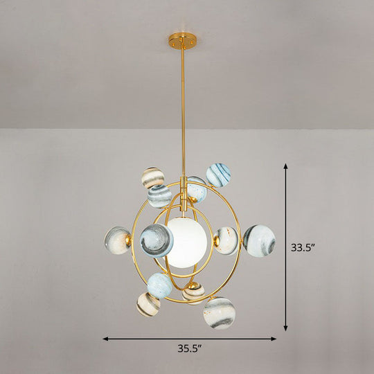 Gold Orbital Planet Pendant Light with Stained Glass Shade - Postmodern & Creative