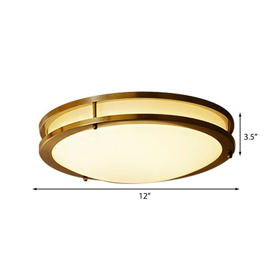 LED Ceiling Mount Drum Flush Light Fixture for Corridor - Black/Brass Finish with Warm/White Light Options - 12"/16" W