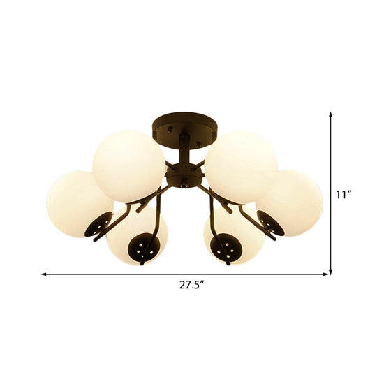 Sputnik Semi Flush Light: 3/5/6 Lights, White Glass Ceiling Fixture for Living Room