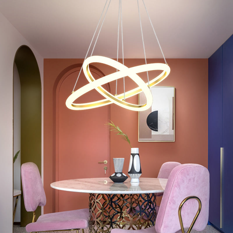 Gold Halo LED Acrylic Chandelier: Elegant Hanging Light Fixture for Tables